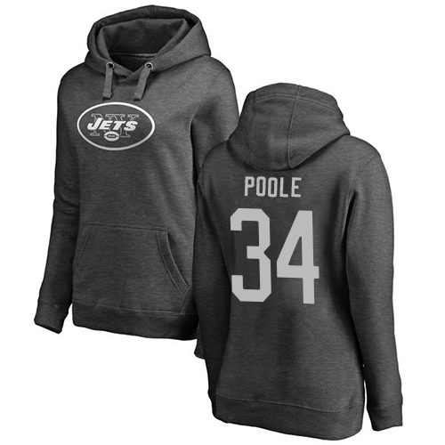New York Jets Ash Women Brian Poole One Color NFL Football 34 Pullover Hoodie Sweatshirts